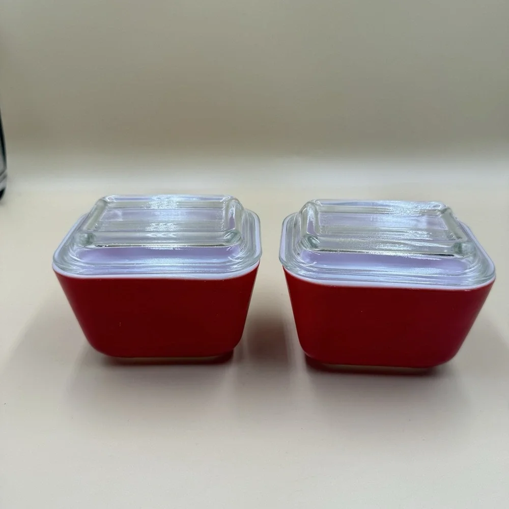 Vintage Pyrex 501 Red Refrigerator Dishes With Lid Ovenware USA Cottagecore